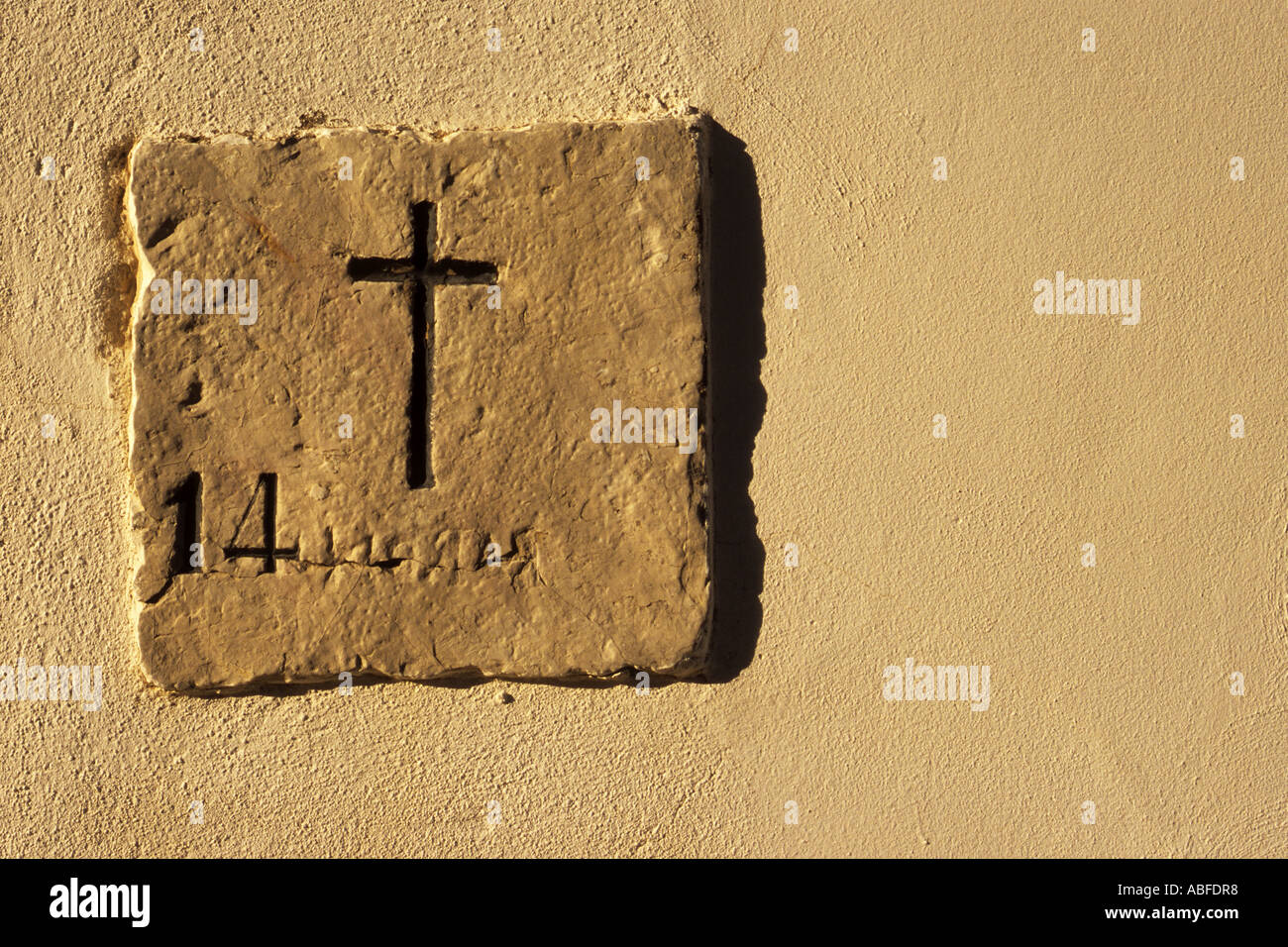 Plaque on exterior wall of Chapelle Notre-Dame-de-la-Salette, Mont St-Clair, Sète, Herault, France Stock Photo