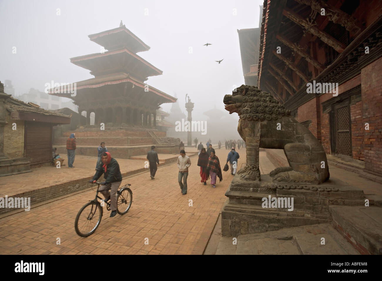 Winter dawn mist Patan Durbar Square Kathmandu Nepal Stock Photo Alamy