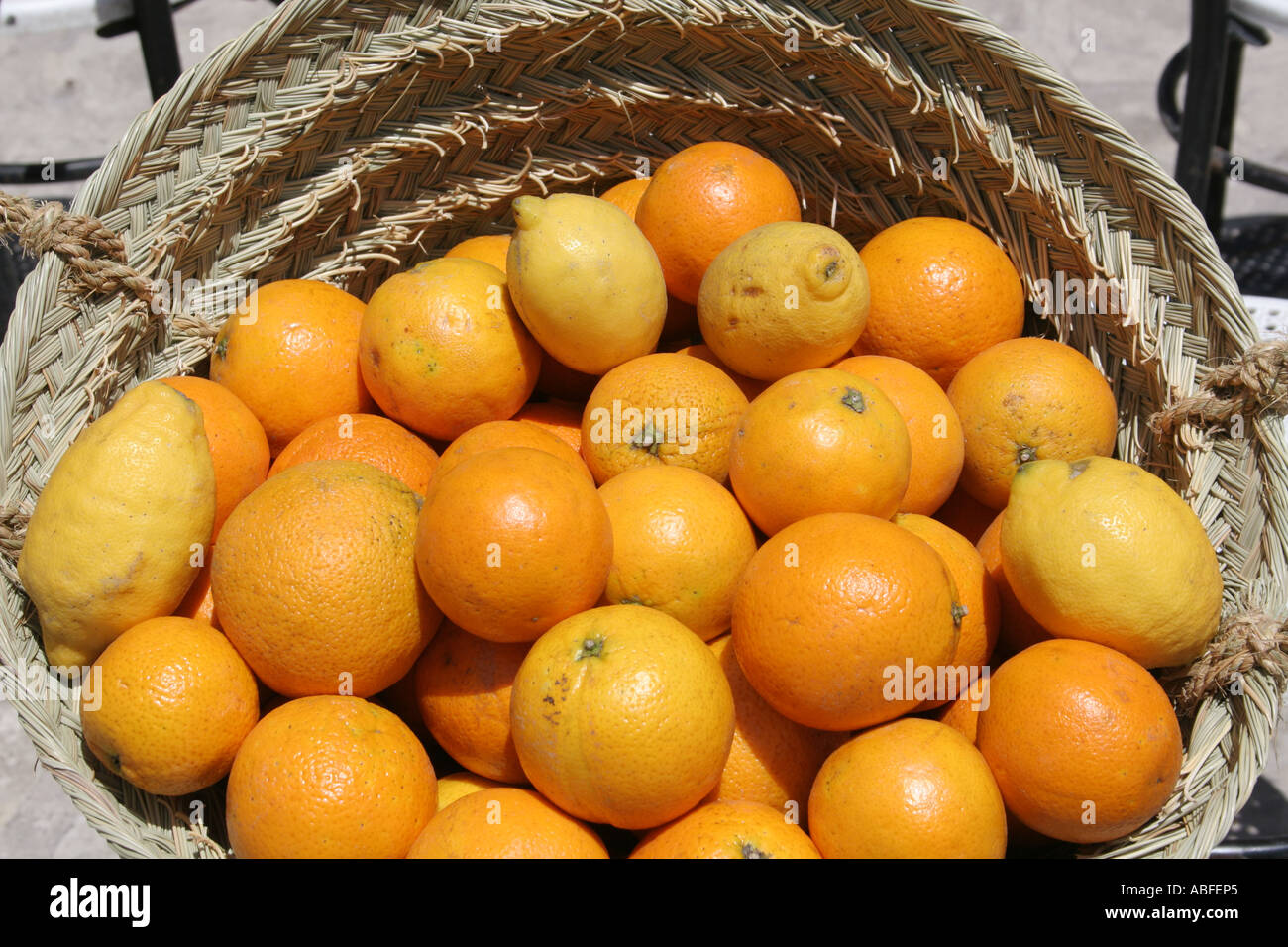 Oranges and Lemons for sale in a restaurant in Houmt Souk Djerba Stock