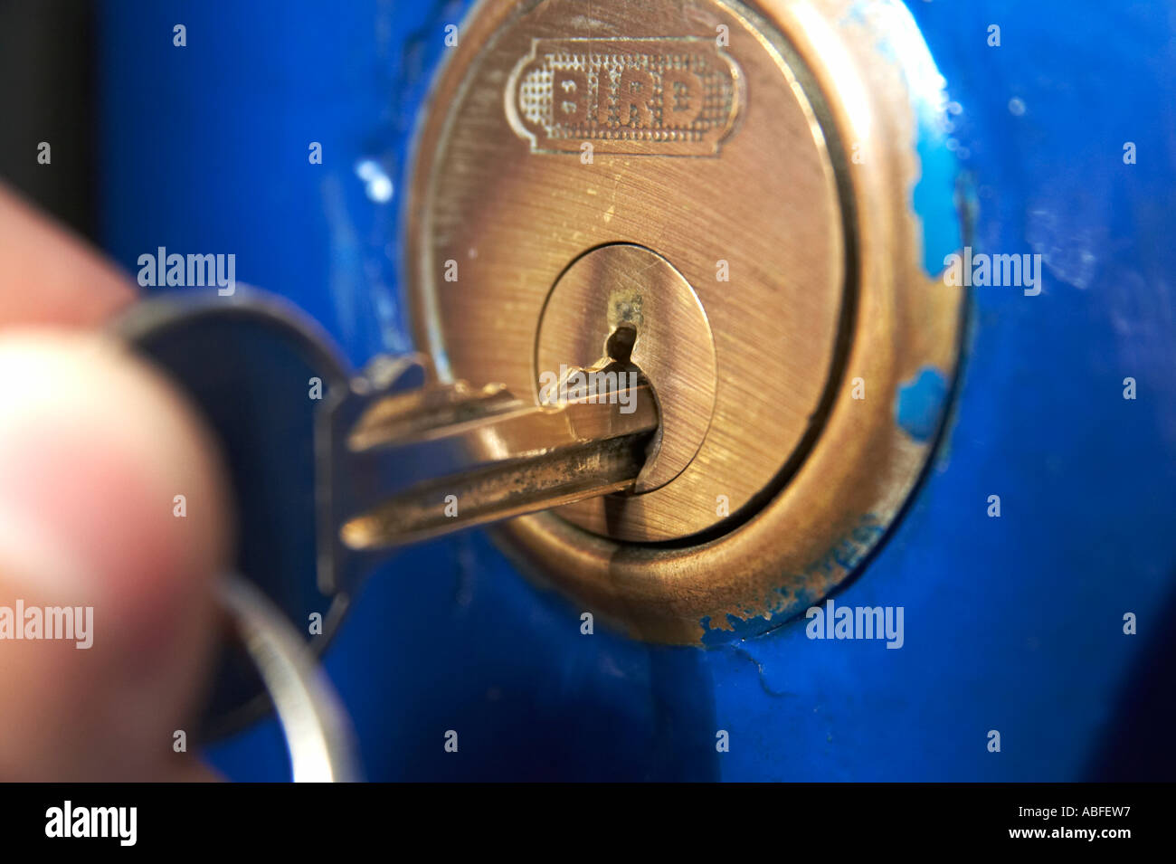 key lock close up yale unlock Stock Photo