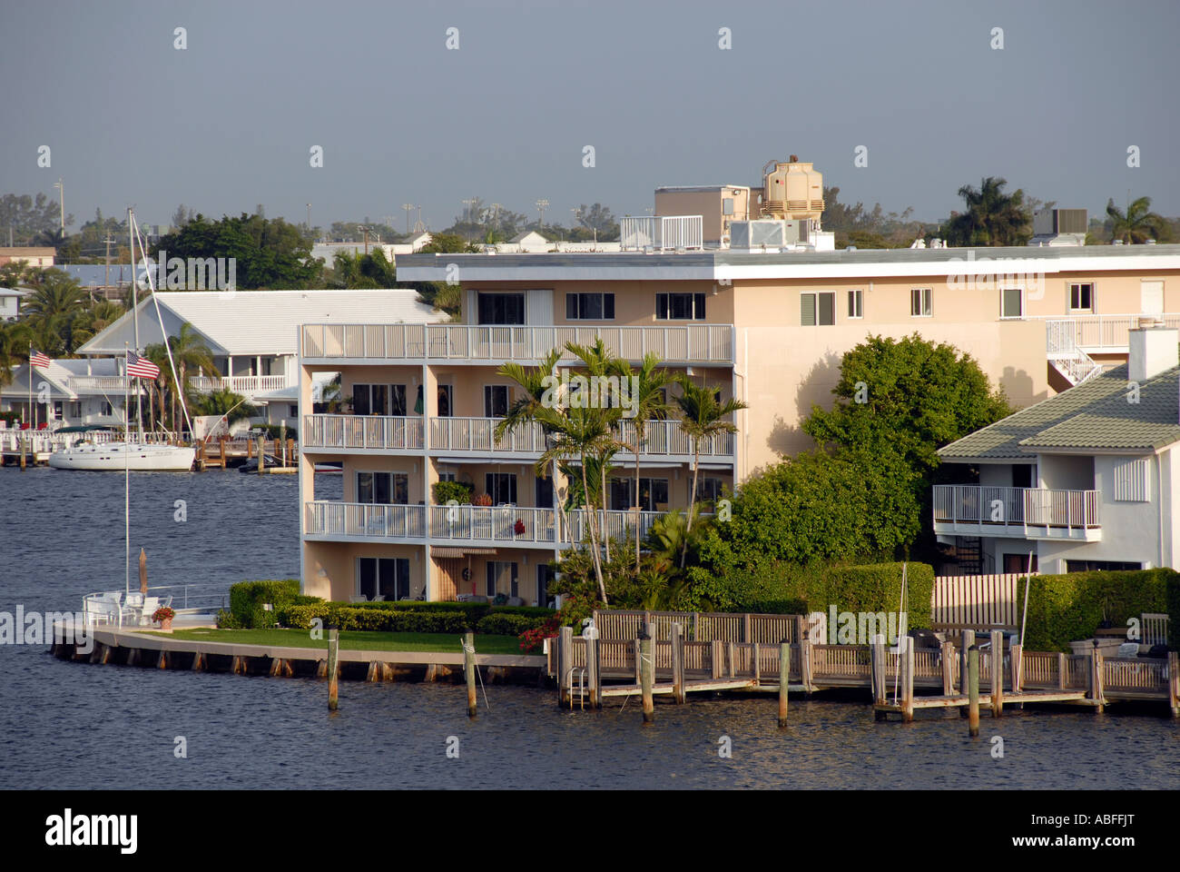 Condominium building on intracoastal waterway Florida USA Stock Photo