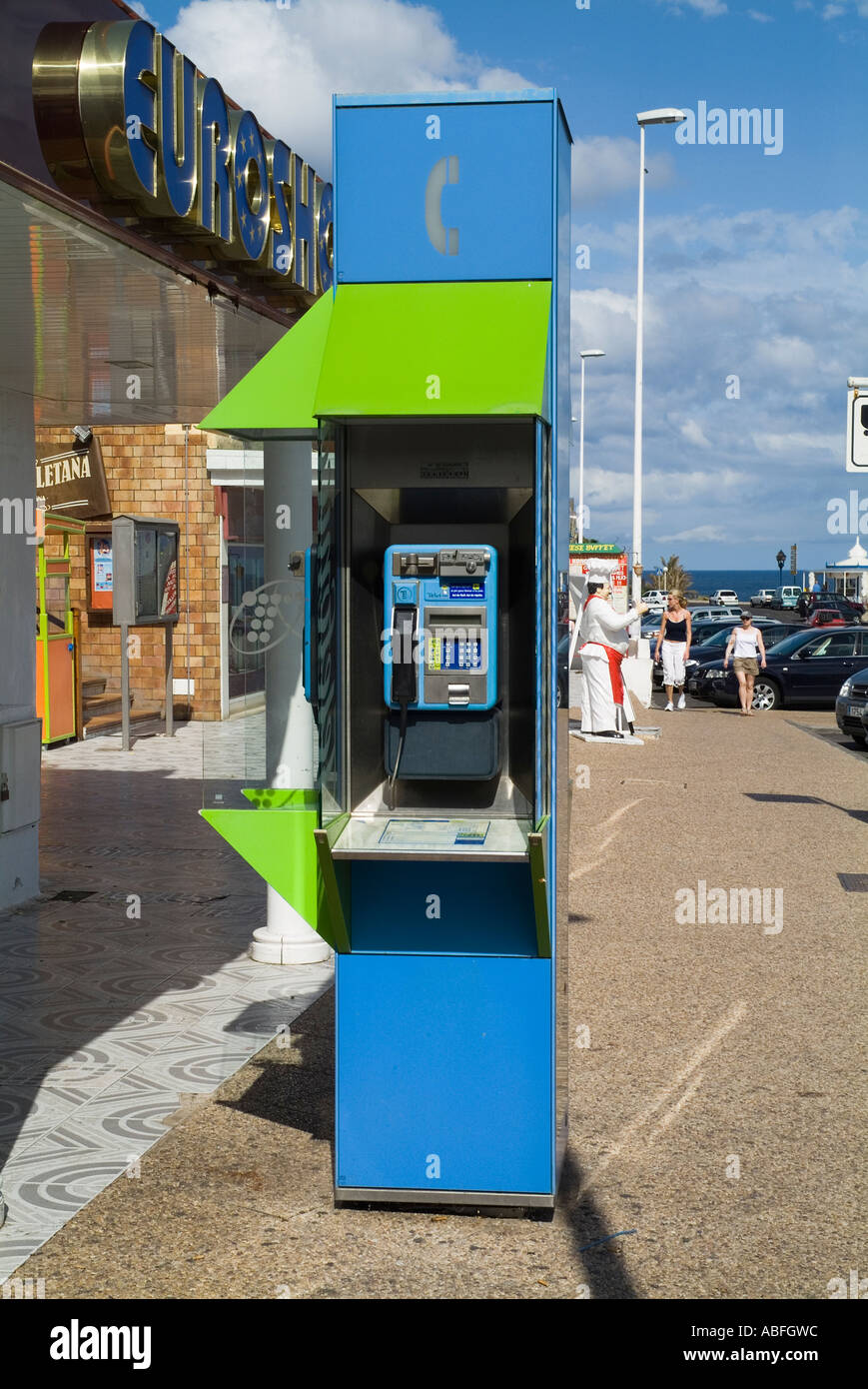 dh  TELEPHONE LANZAROTE Lanzarote Telefonica coin operated public telephone pay box Stock Photo