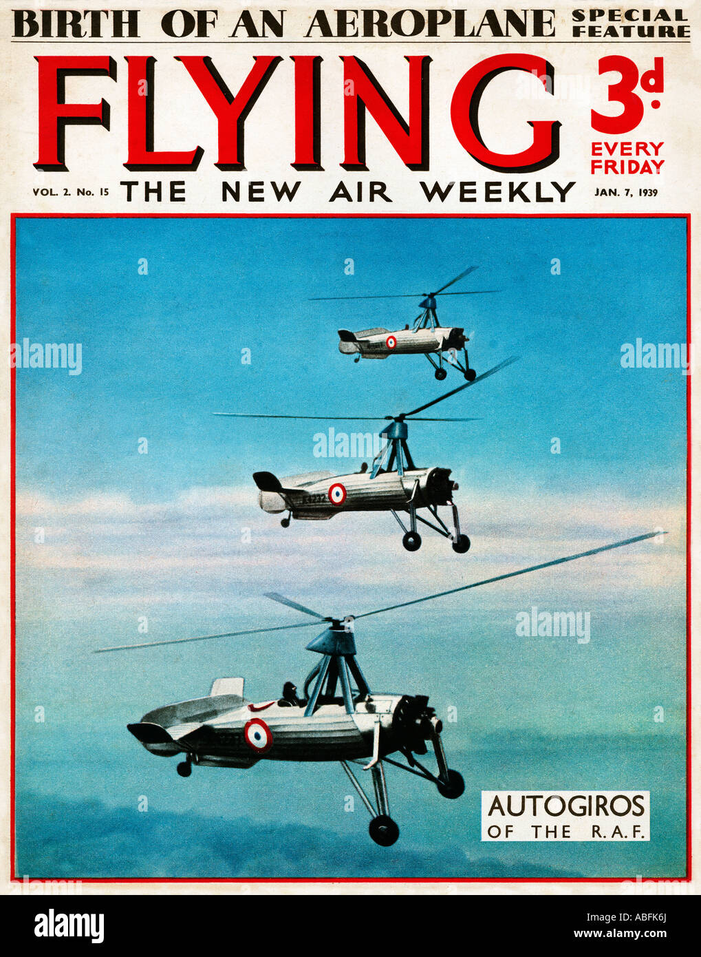 Flying Autogiros of the RAF 1939 magazine for flying enthusiasts illustrating the precursor of the helicopter Stock Photo