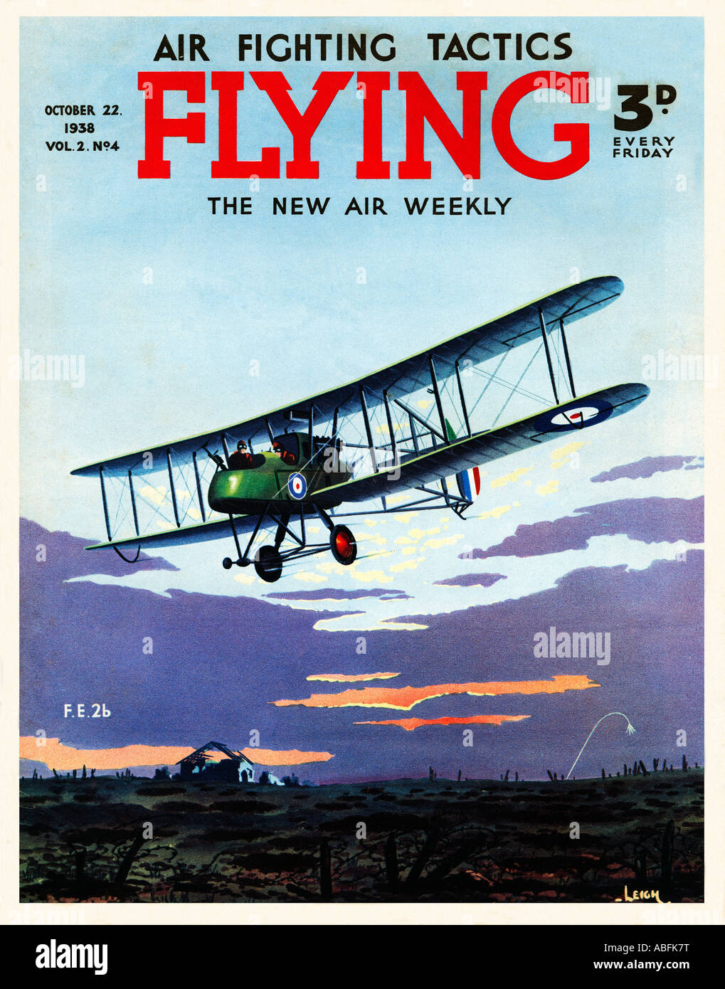 Flying F E 2b 1938 magazine with the British fighter a pusher biplane of which c1200 were built over no mans land Stock Photo