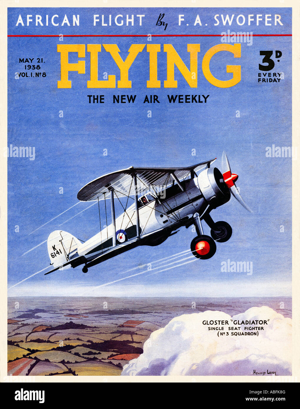 Flying Gloster Gladiator 1938 magazine for flying enthusiasts illustrating the RAFs last biplane fighter introduced in 1937 Stock Photo