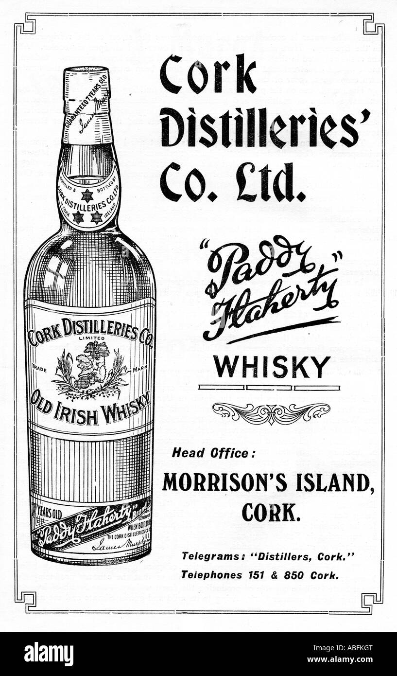 Paddy Flaherty Whisky 1919 advert for the Old Irish whiskey from Cork