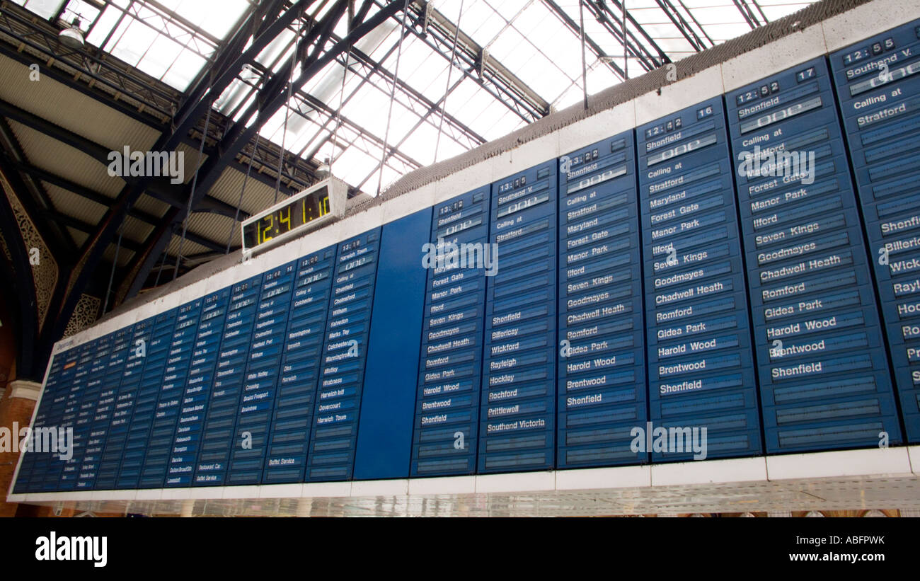 Train timetable Liverpool Street station London UK Stock Photo - Alamy