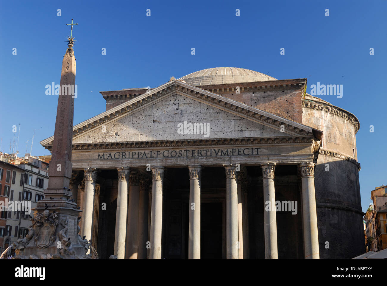 Ancient Pantheon with Piazza della Rotunda Obelisk in Rome Italy with ...