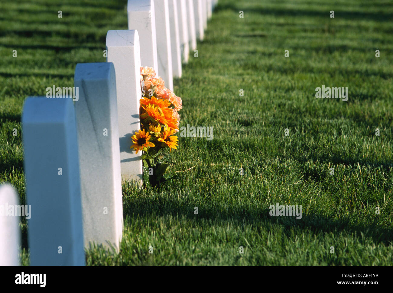 Headstones at the Veterans Memorial Cemetery in Santa Fe New Mexico. Stock Photo