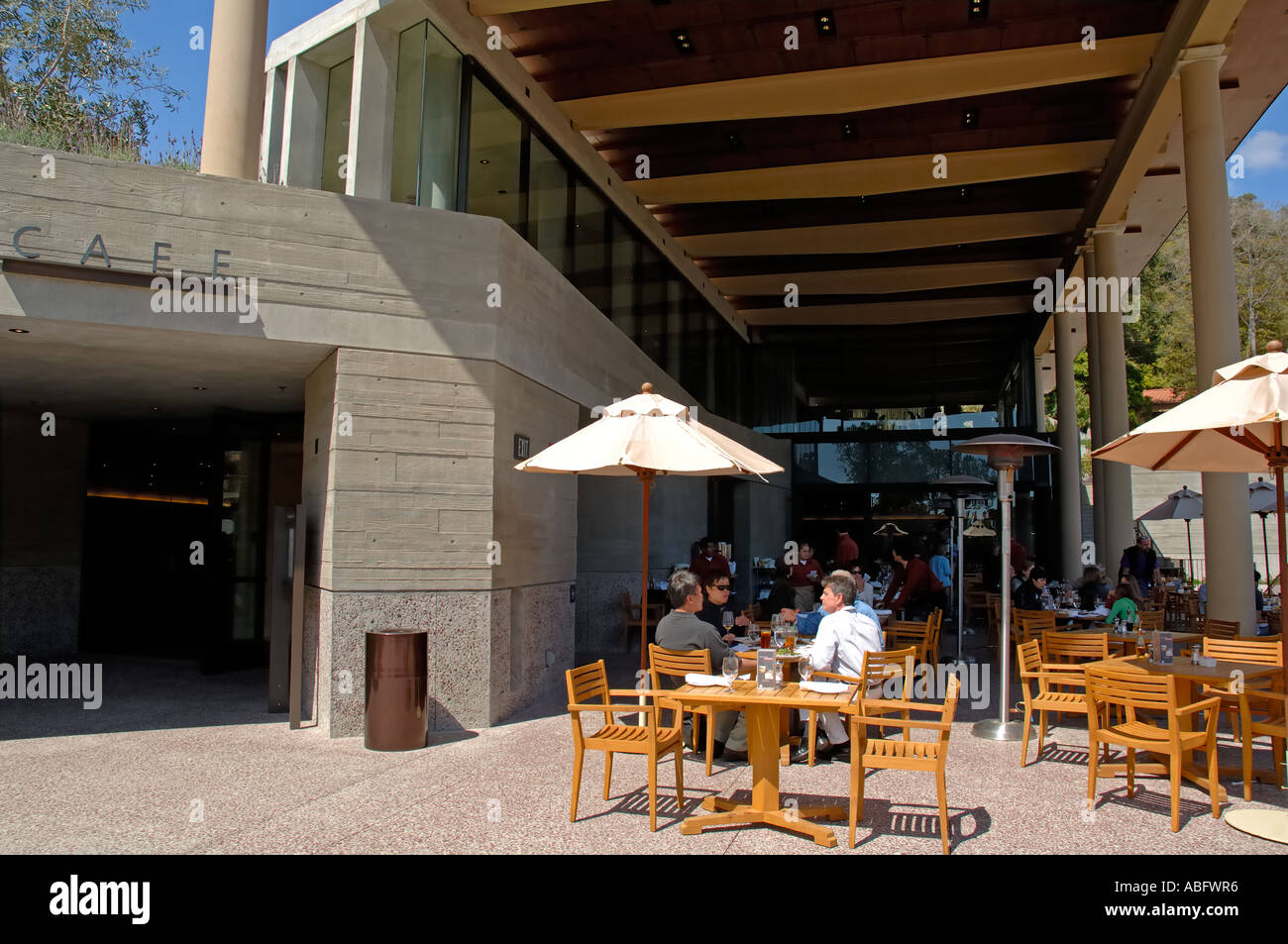 Outdoor seating at the Restaurant Cafe. The Getty Villa, Malibu