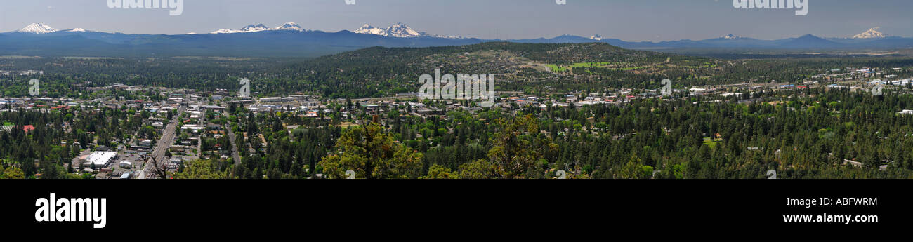 Panorama of Bend Oregon and the Cascade mountain range Stock Photo