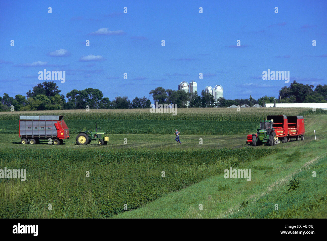 A farmer runs to his farm equipment in a Minnesota soybean field Stock Photo Alamy