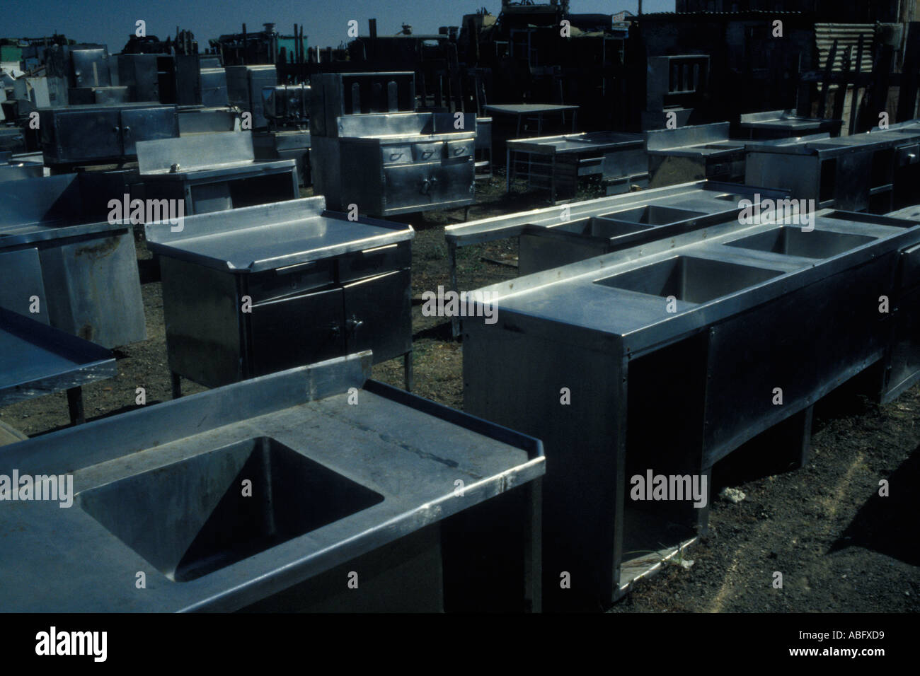 Assorted Kitchen units in a scrap yard at the ship breaking city of Alang, Gujarat Stock Photo
