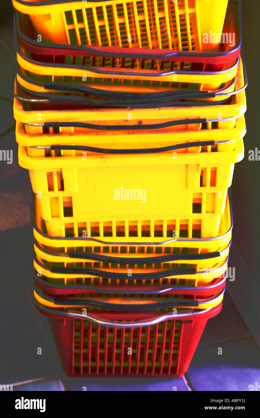 close up plastic baskets red yellow Stock Photo - Alamy