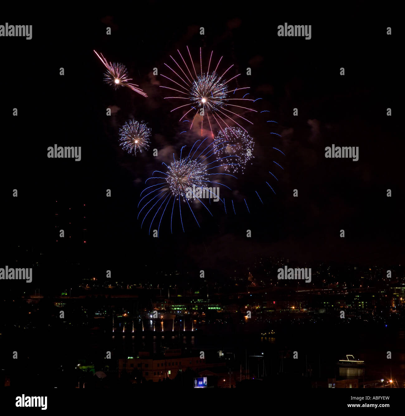 Fireworks, 4th of July 2007, Seattle, Washington State, USA Stock Photo