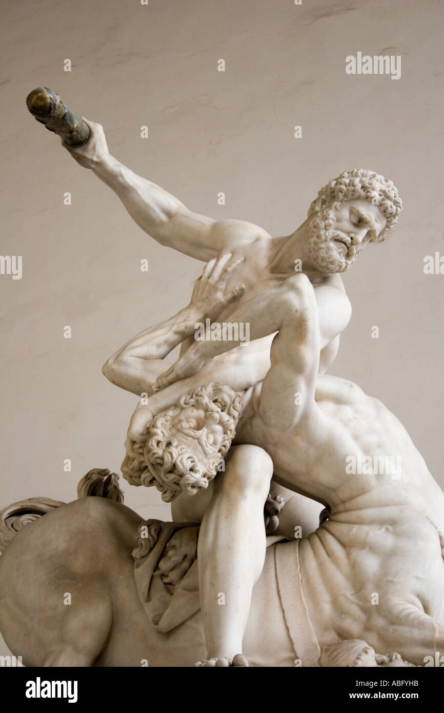Close up of Giambologna's Hercules and Centaur, Loggia dei Lanzi, Florence, Italy, Europe Stock Photo