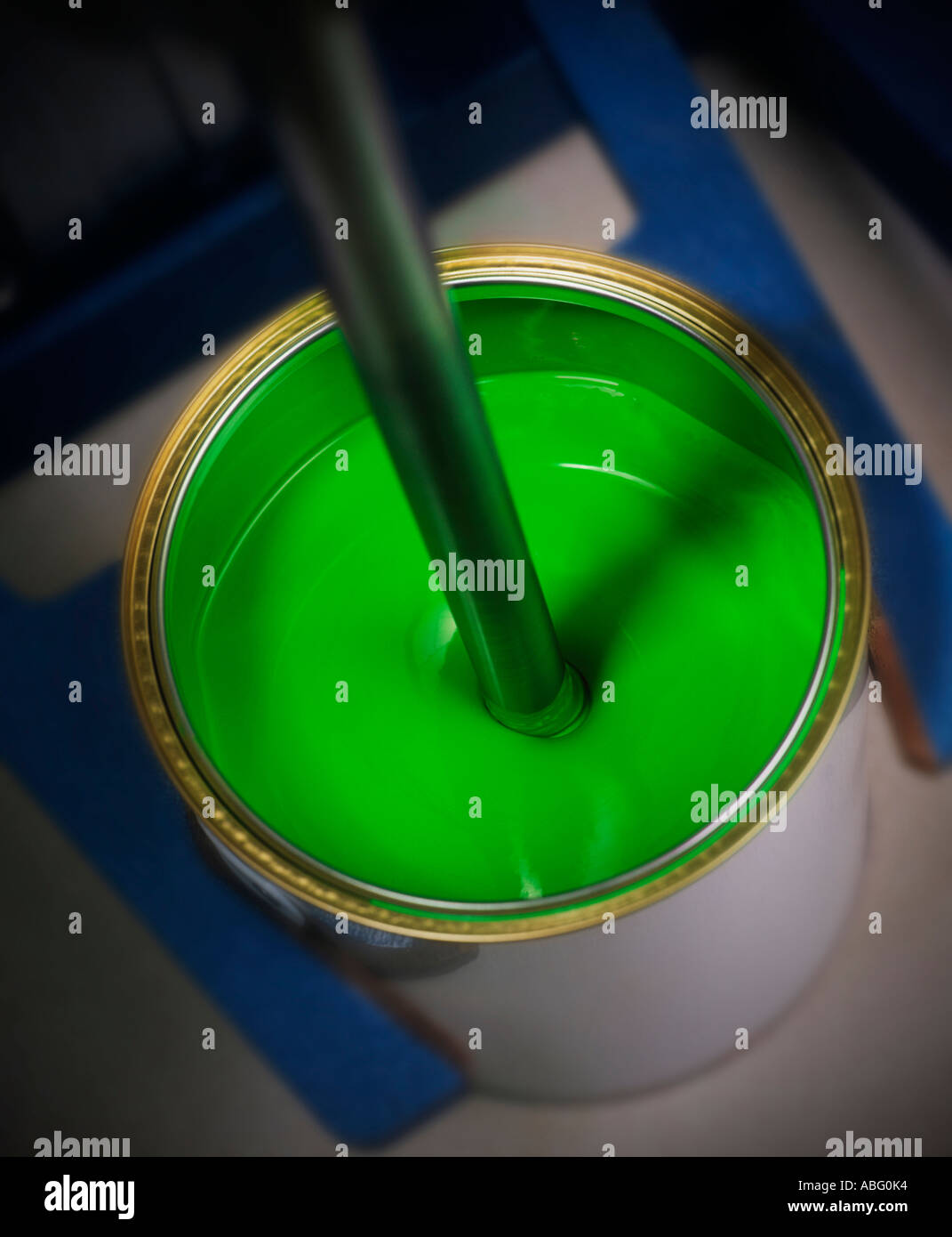 GREEN PAINT IN TIN ON MIXING MACHINE Stock Photo Alamy