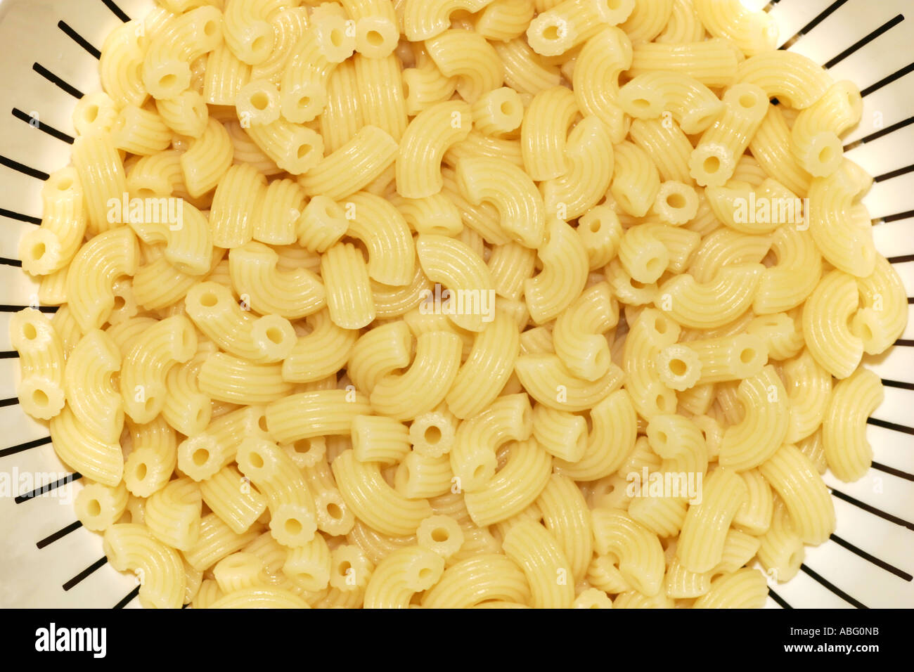 Newly coocked macaroni in a colander Stock Photo