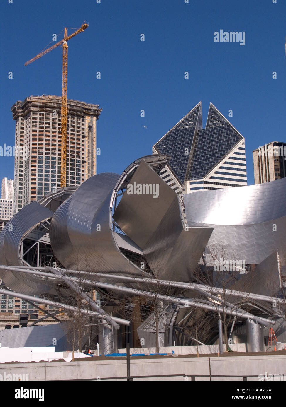 Pritzker Music Pavilion under construction Frank Gehry architect Chicago Illinois USA Stock Photo