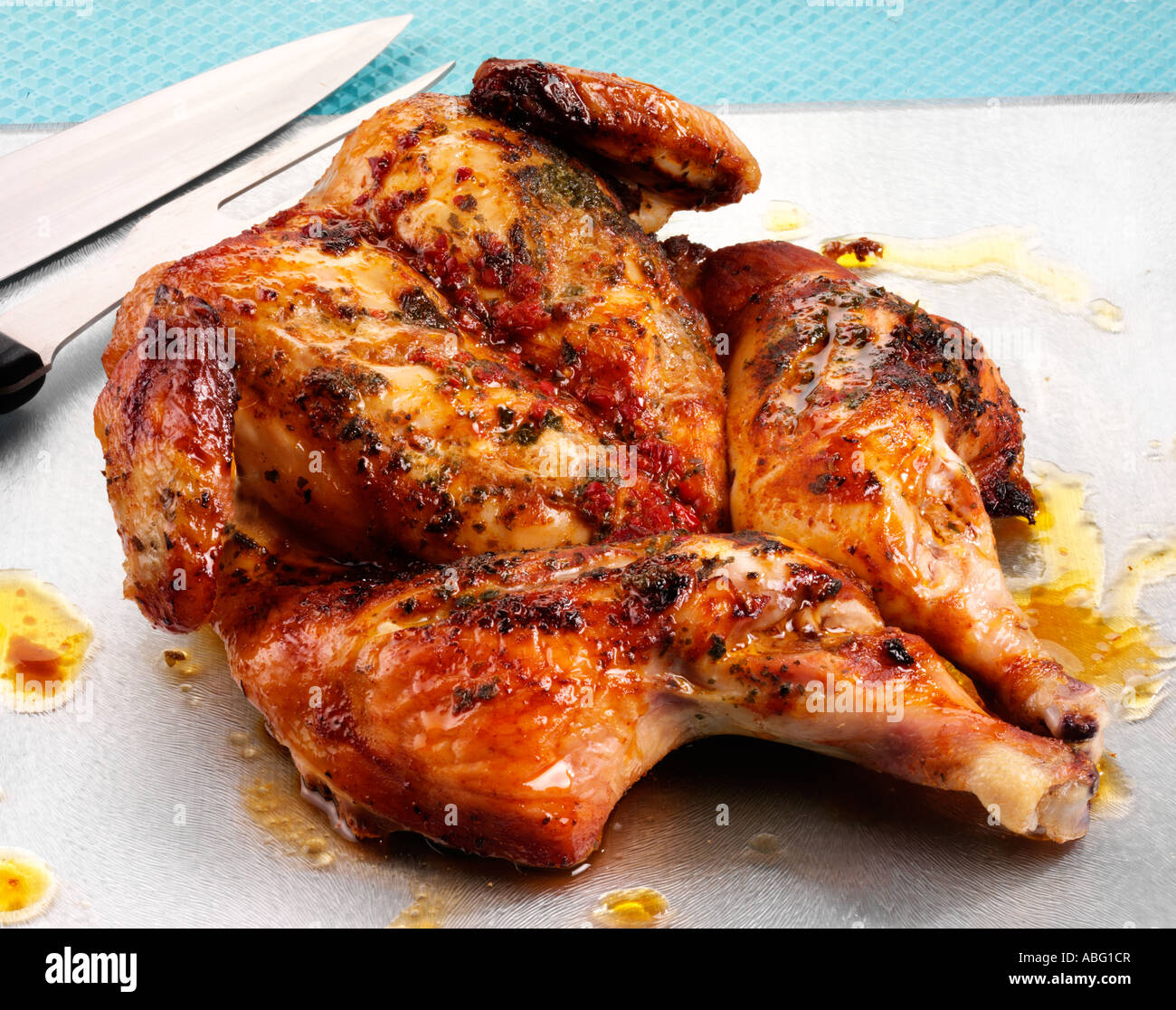 SPATCHCOCK CHICKEN Stock Photo