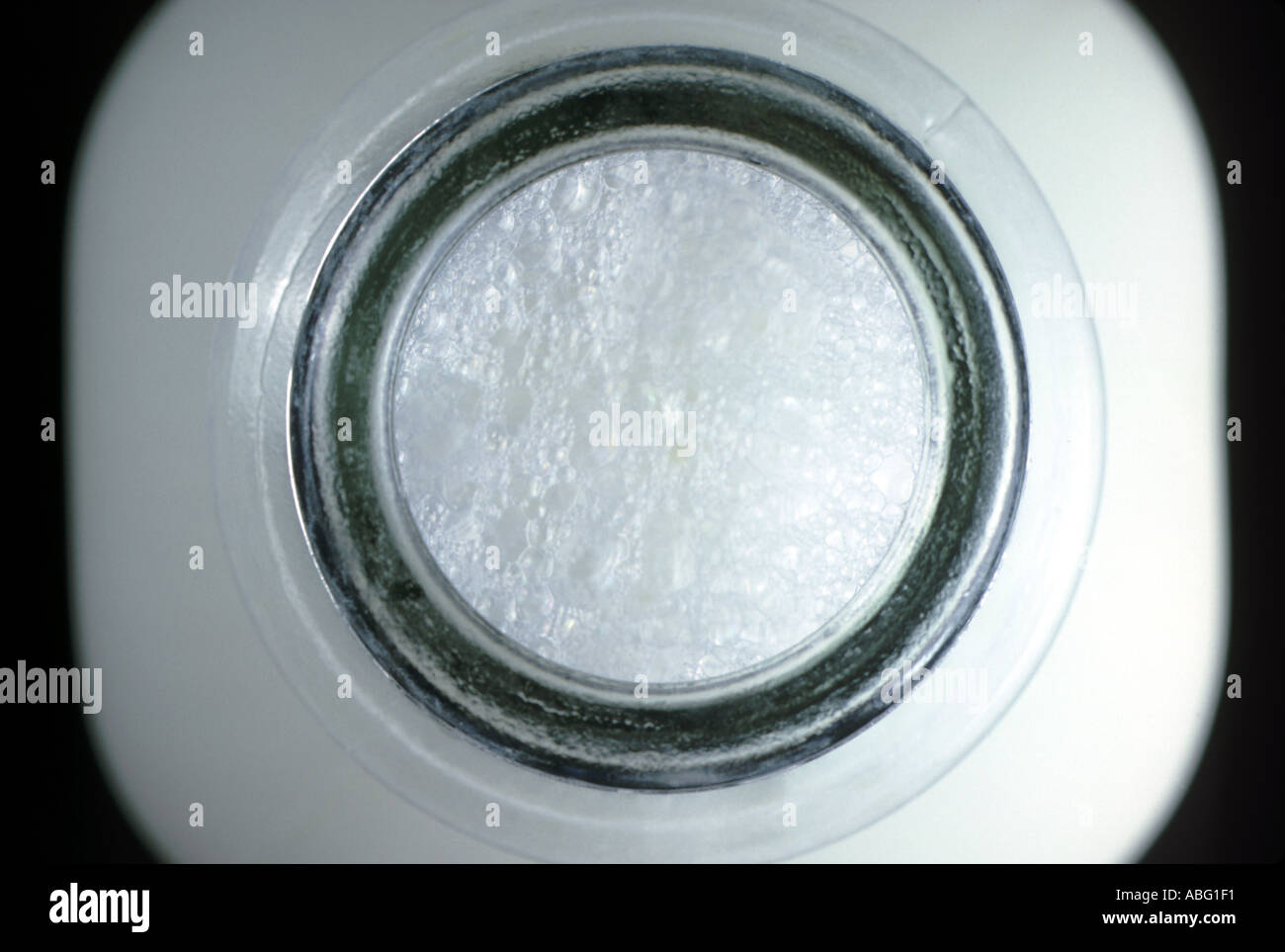 Top View of Milk Bottle Stock Photo