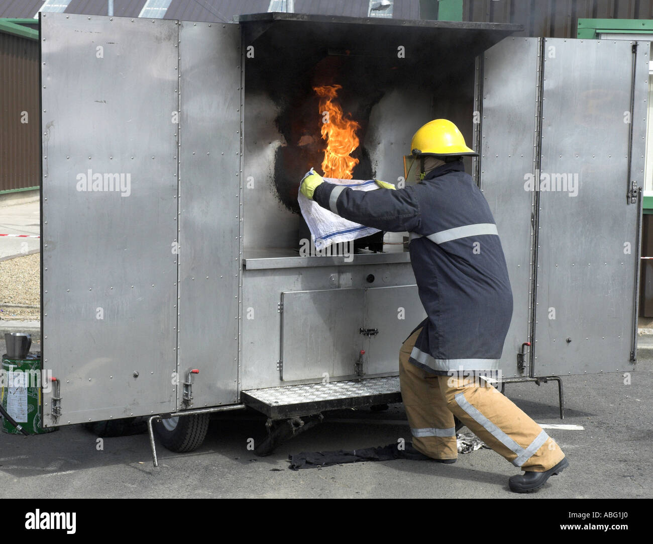 Chip Pan Fire Safety Demonstration by Fire Brigade Stock Photo Alamy