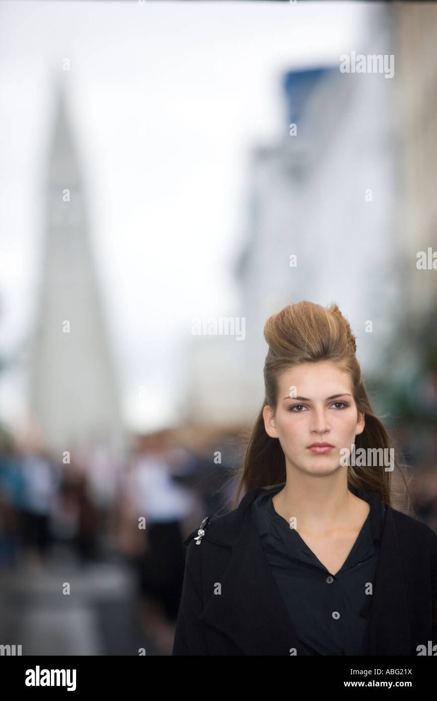 A brunette model at a fashion show in Iceland Stock Photo