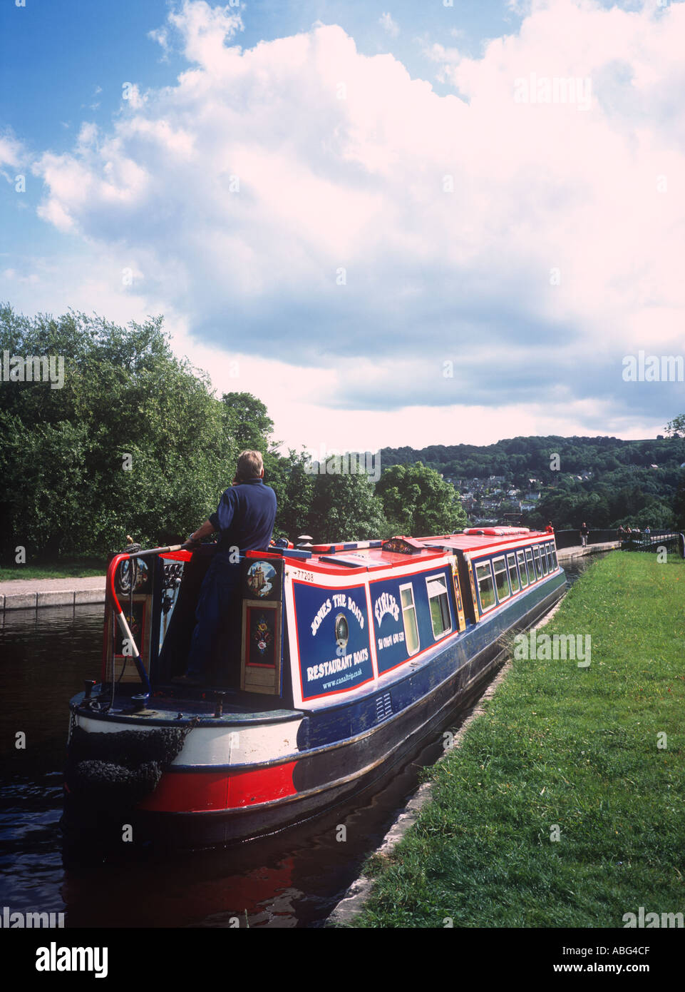 Restaurant narrow boat on the Llangollen branch of the Shropshire Union Canal Trevor Denbighshire North East Wales Stock Photo