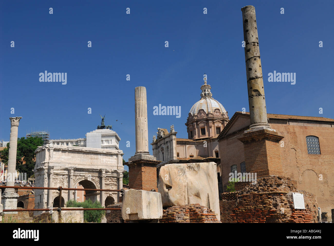 Three standing pillars in the ancient ruins of the Roman Forum Rome Italy Stock Photo Alamy
