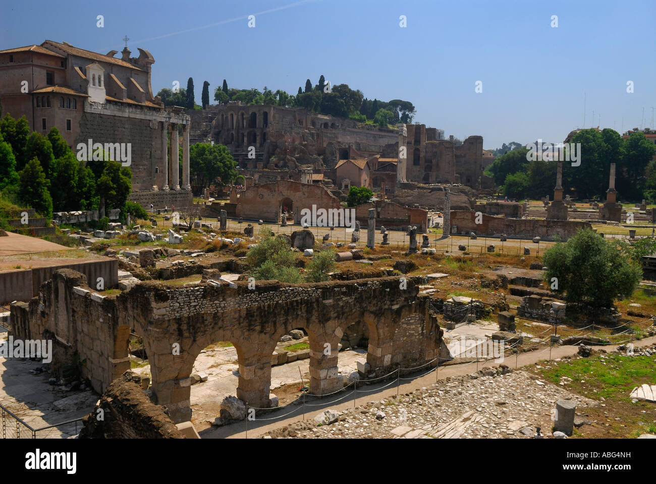 Ruins of the Roman Forum from Via dei Fori Imperiali Stock Photo