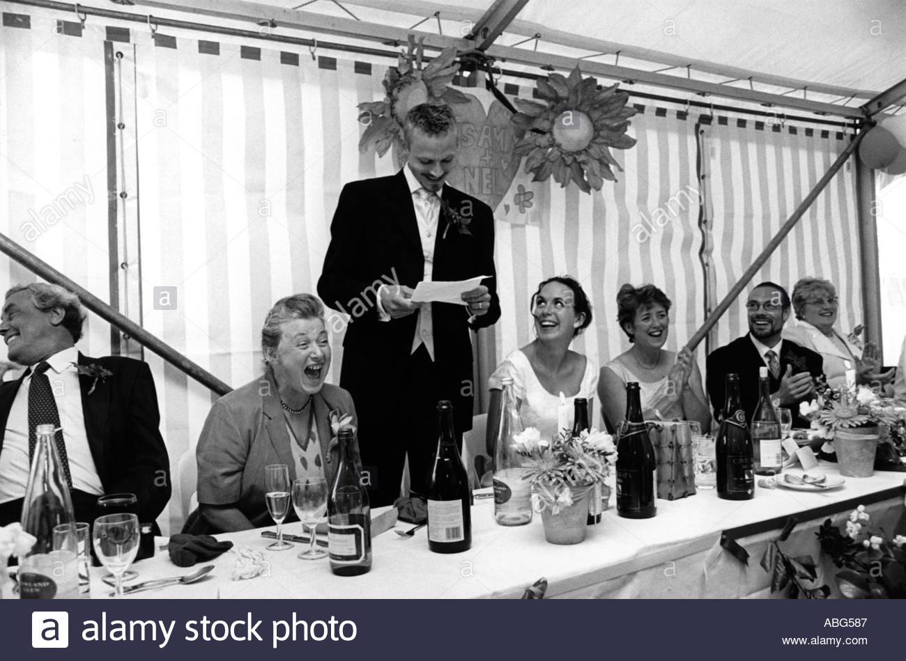 Groom Making Speech At Wedding Reception Uk Positive Use Only