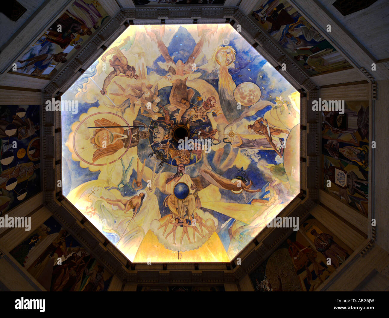 Hugo Ballin Ceiling Entrance Hall Griffith Observatory Los Angeles California USA Stock Photo