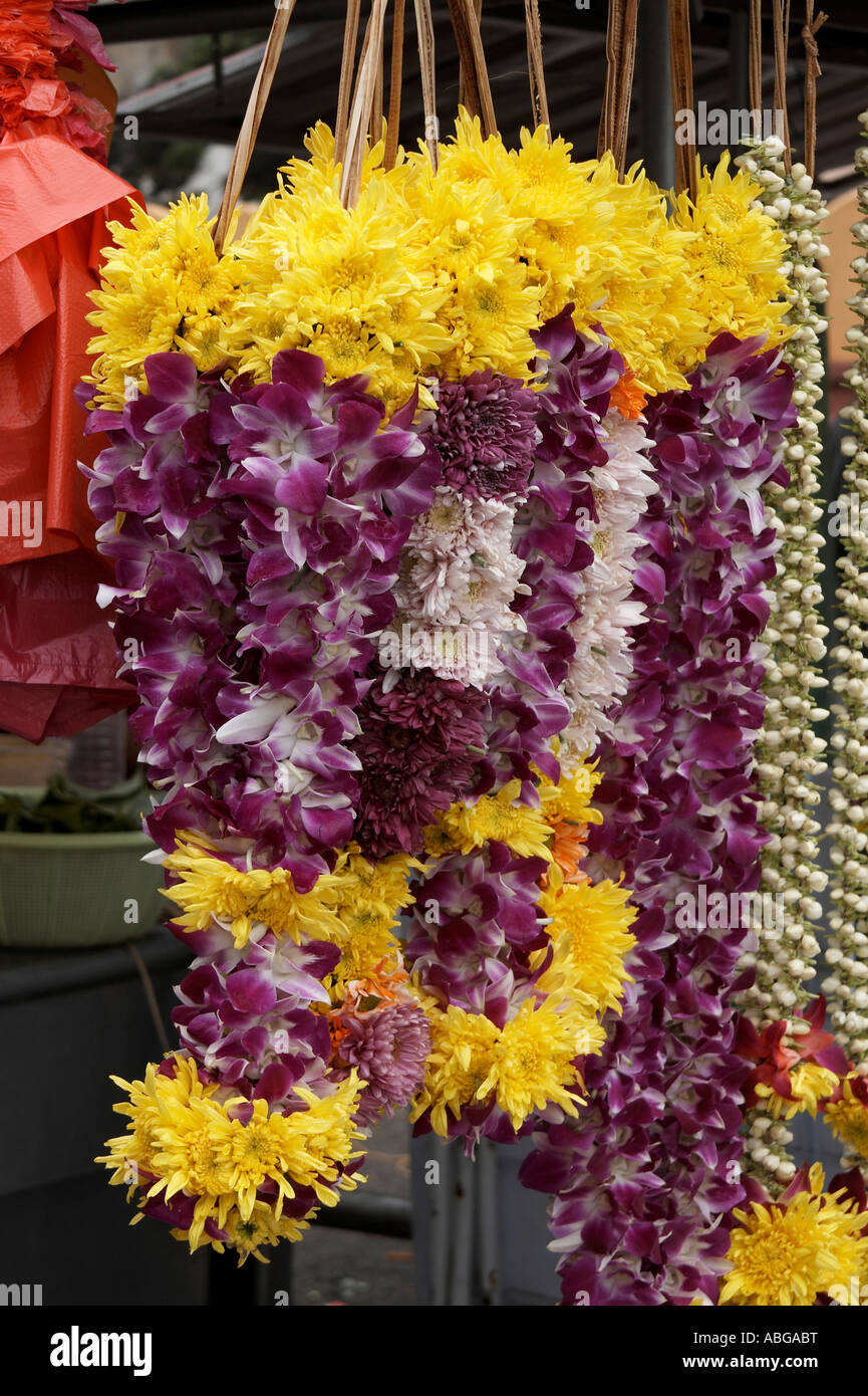 Flower garlands for sale at market stall Stock Photo 12886187 Alamy
