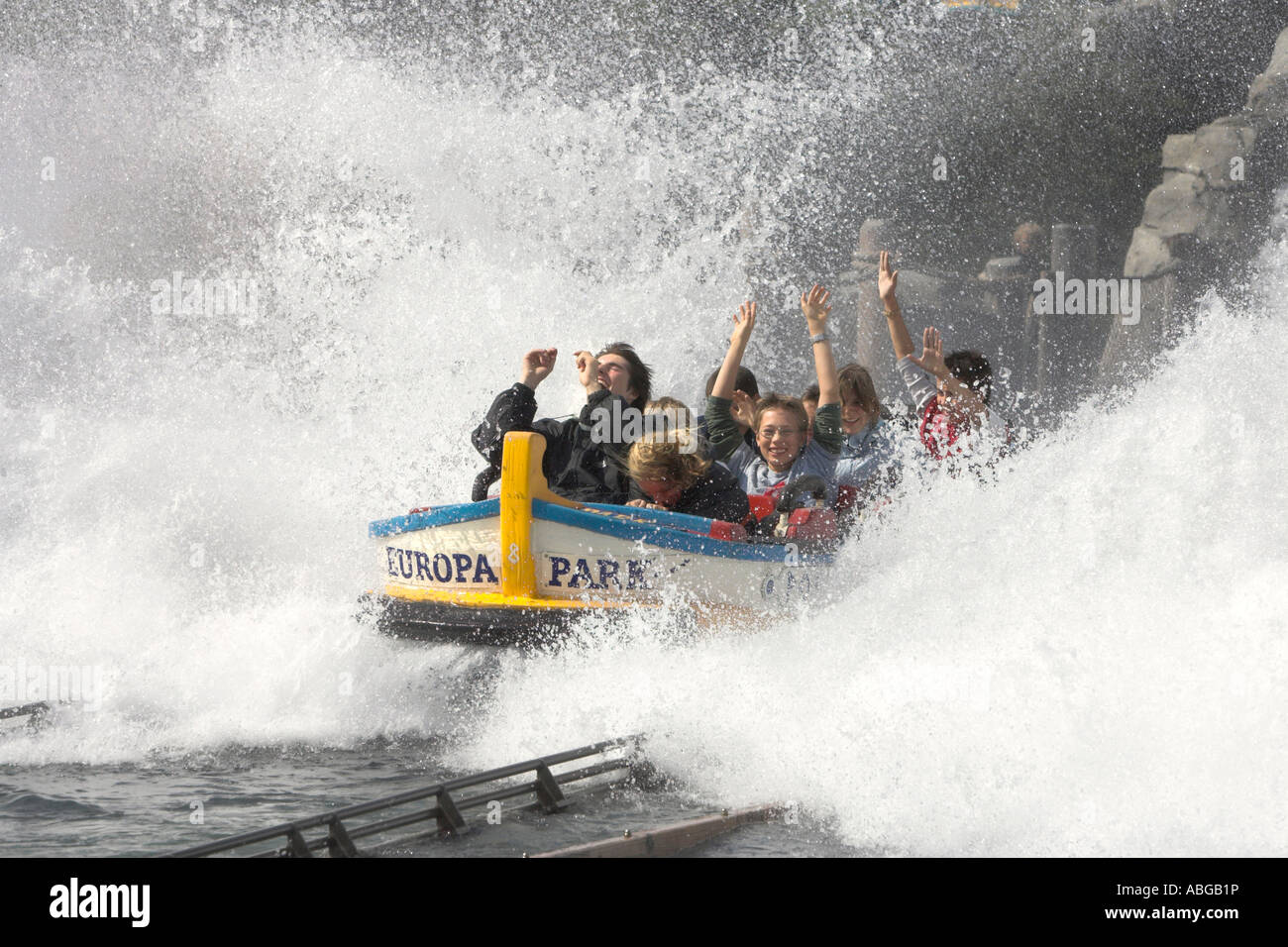 Water roller coaster poseidon, Europa park Rust, Bade-Wuerttemberg, Germany Stock Photo
