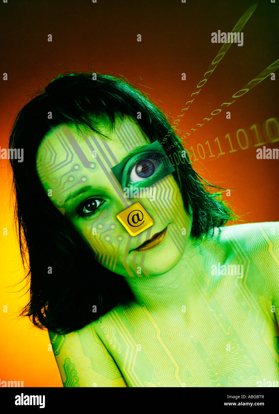 COMMUNICATION TECHNOLOGY INTERNET WOMAN COMPOSITION Stock Photo