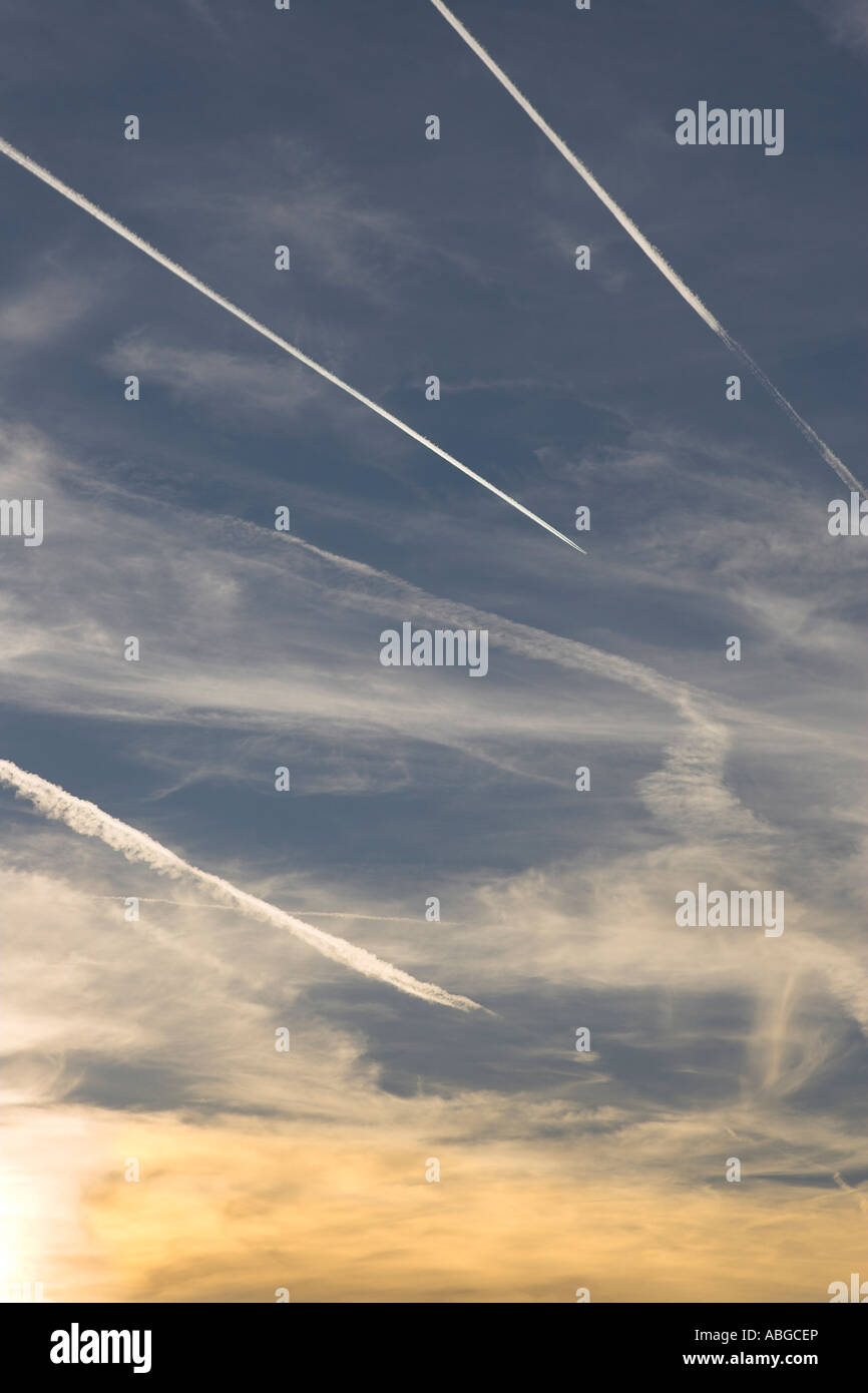 Vapour trails in the sky Stock Photo