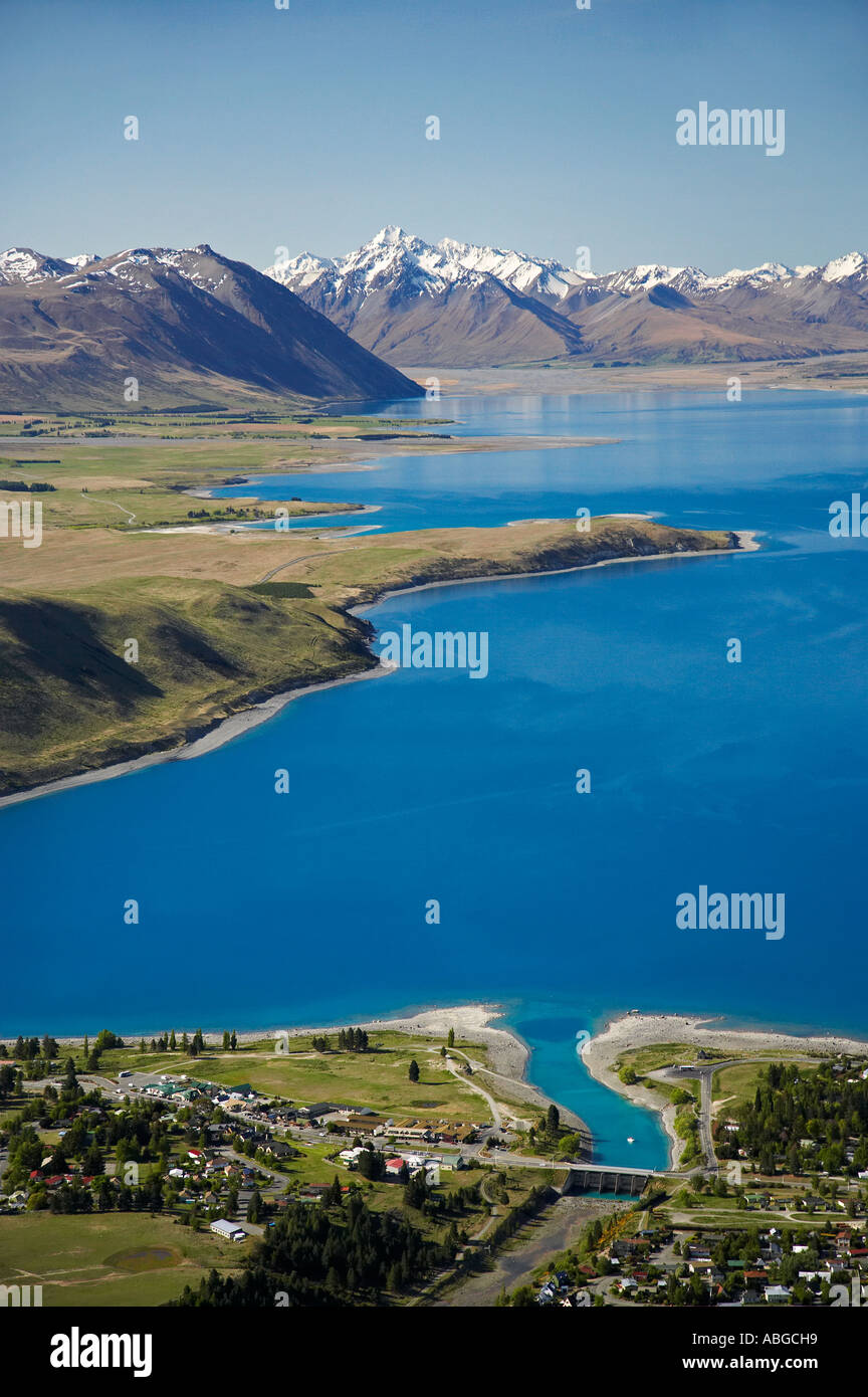 Lake Tekapo Mackenzie Country South Island New Zealand aerial Stock ...