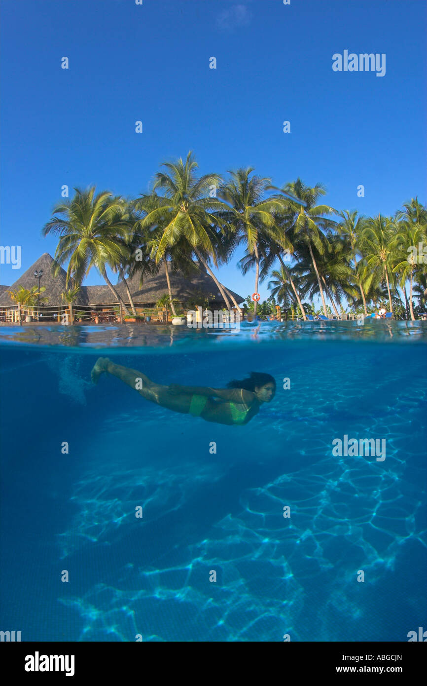 Swimming pool at Vilureef Resort, Maledives Stock Photo