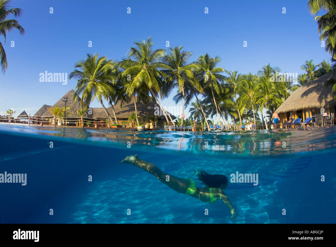 Swimming pool at Vilureef Resort, Maledives Stock Photo