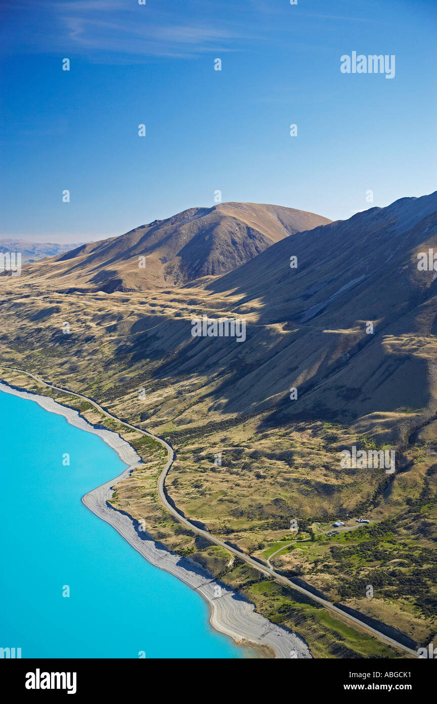Lake Pukaki Road to Mt Cook and Ben Ohau Range Mackenzie Country South ...