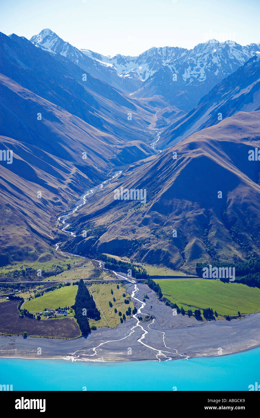 Lake Pukaki and Whale Stream Ben Ohau Range Mackenzie Country South ...