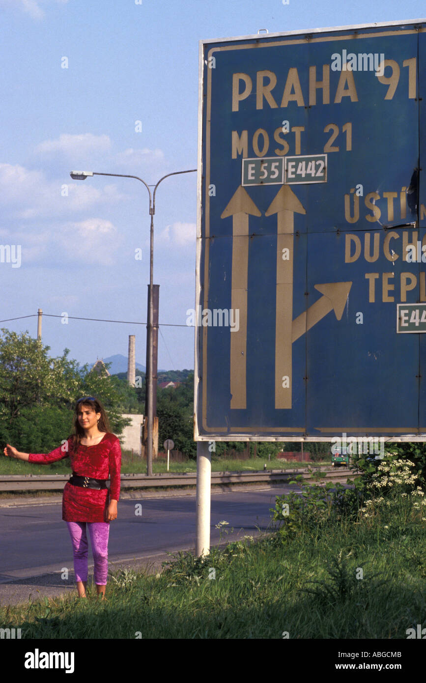 Czech prostitute on the road from Berlin to Prague On the border between  Germany and The Czech Republic flags down cars Stock Photo - Alamy