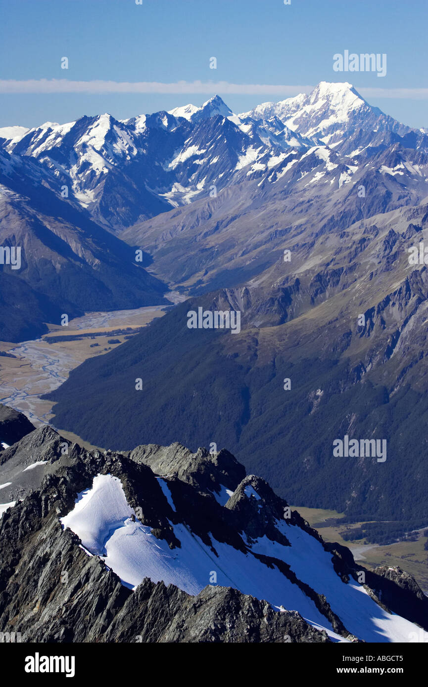 Hopkins River and Aoraki Mt Cook South Island New Zealand aerial Stock ...