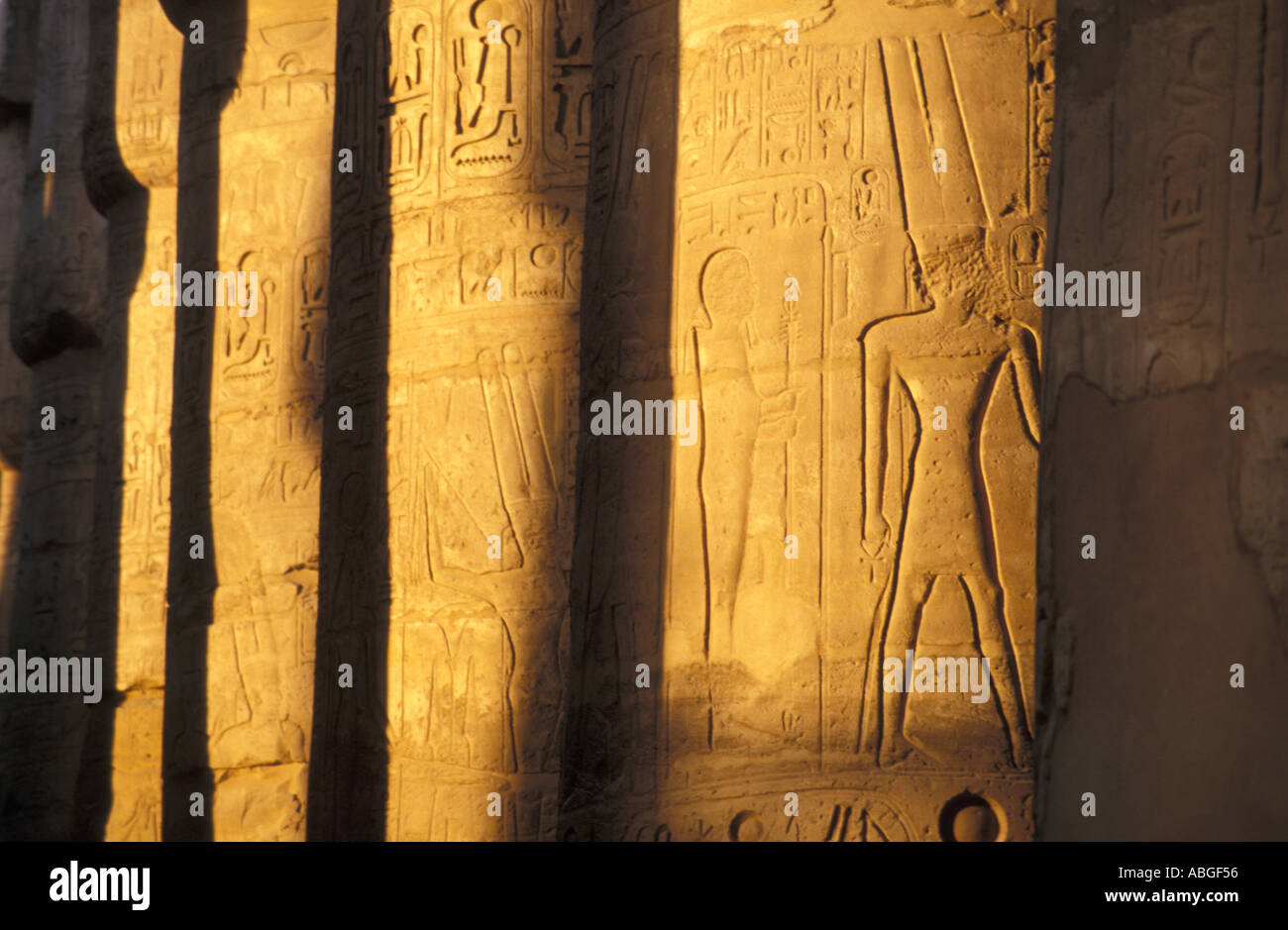 Line of Columns in the Hypostyle Hall at Temple of Karnak, Luxor (Egypt) Stock Photo