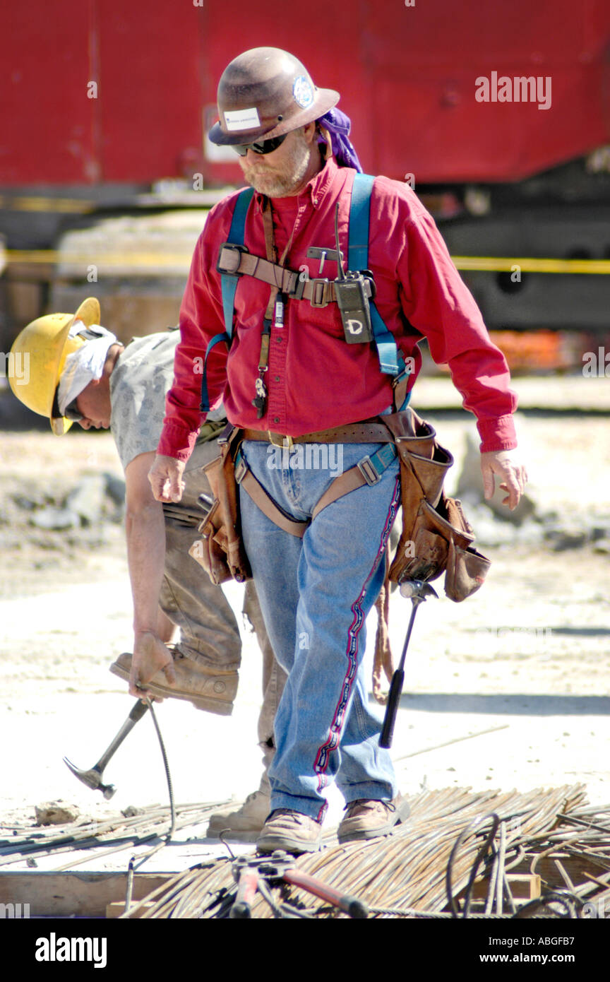 Major construction site in downtown Sarasota Florida Worker with