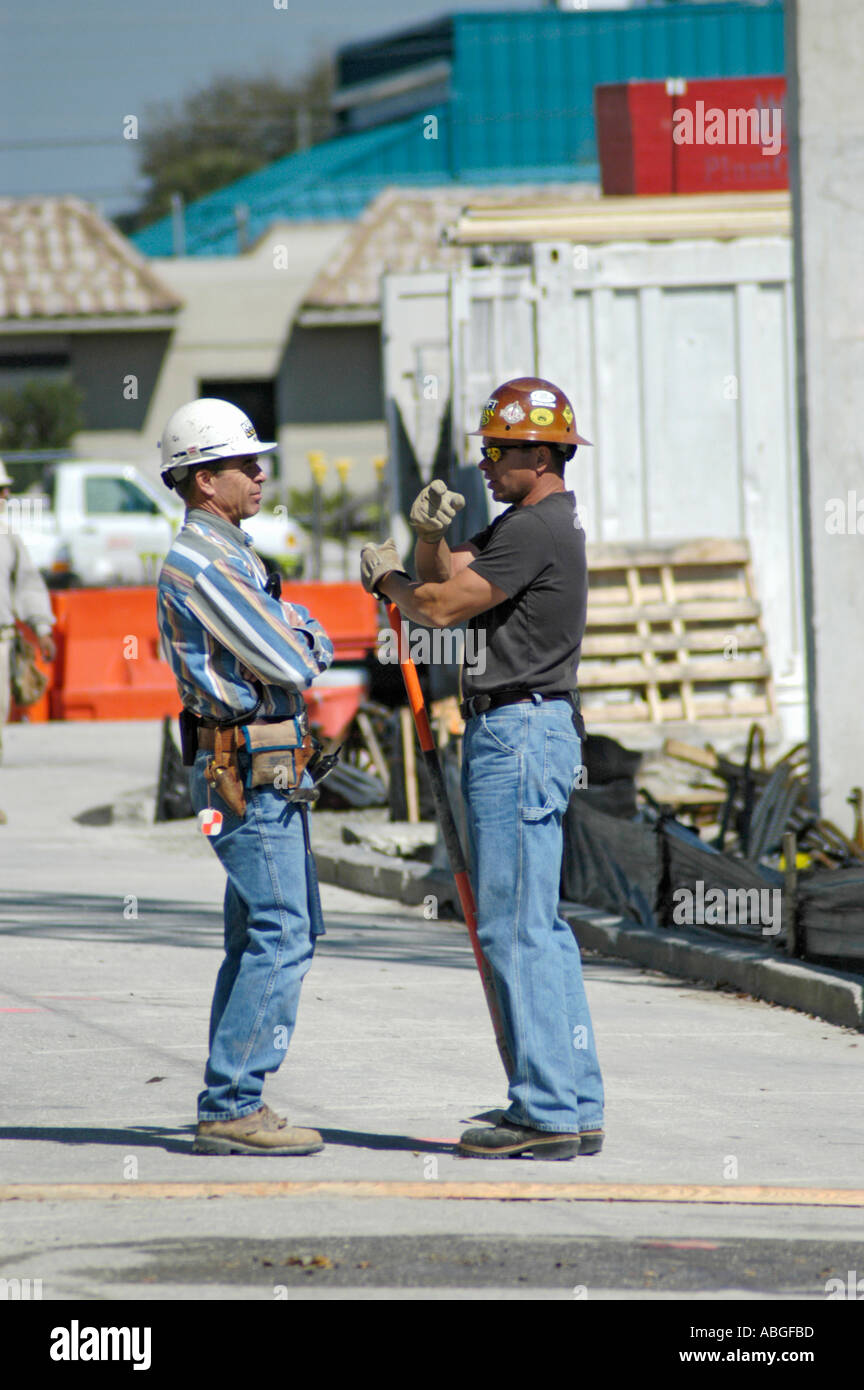 Major construction site in downtown Sarasota Florida Workers talking
