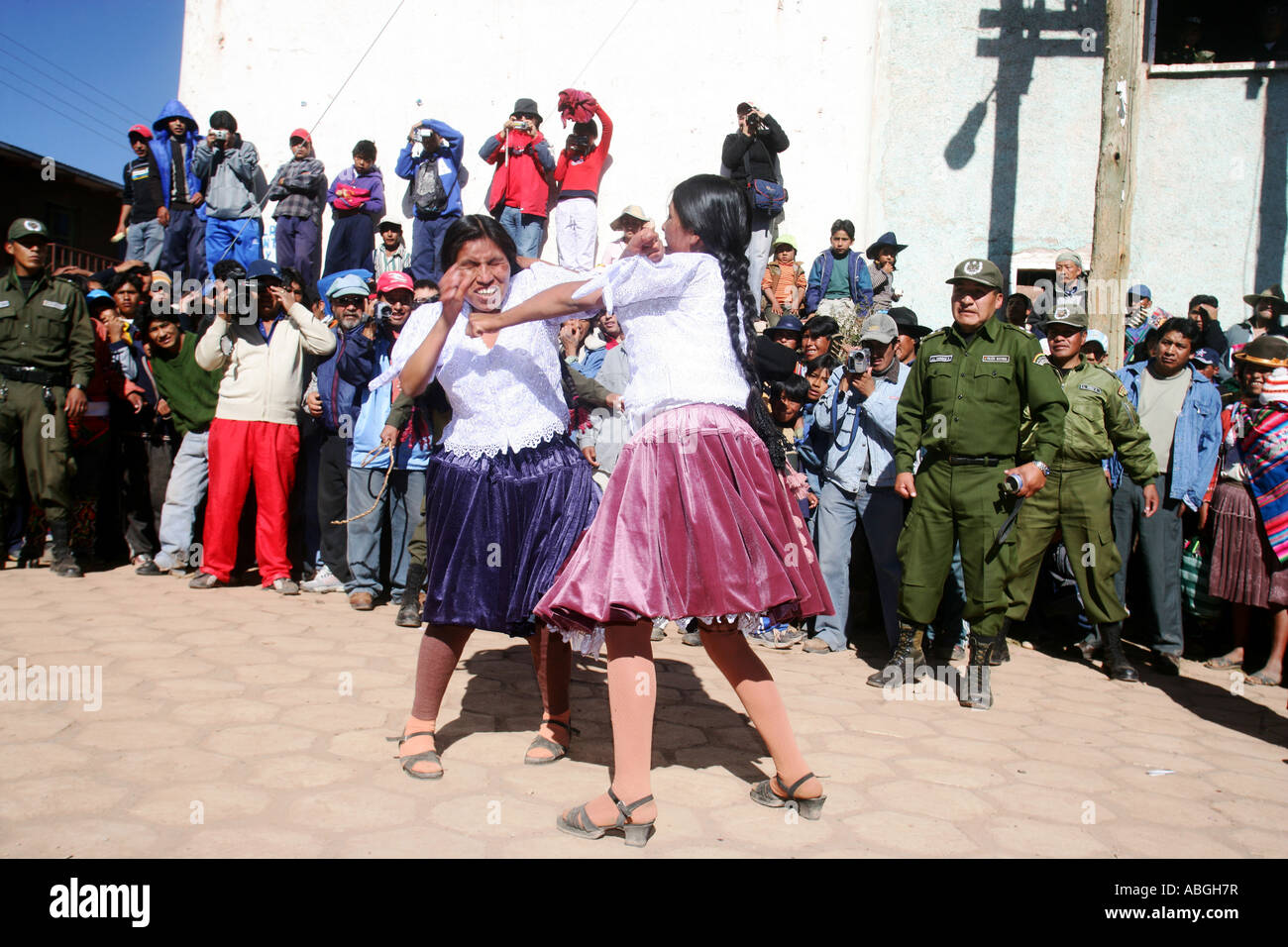 The annual intervillage fist fighting festival known as Tinku in Macha Bolivia. Stock Photo