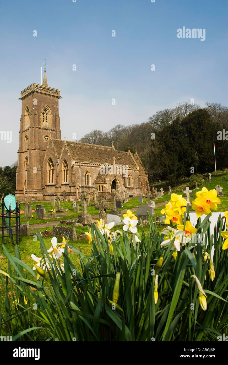 Church religion chapel saint audries flowers daffodils hi-res stock ...