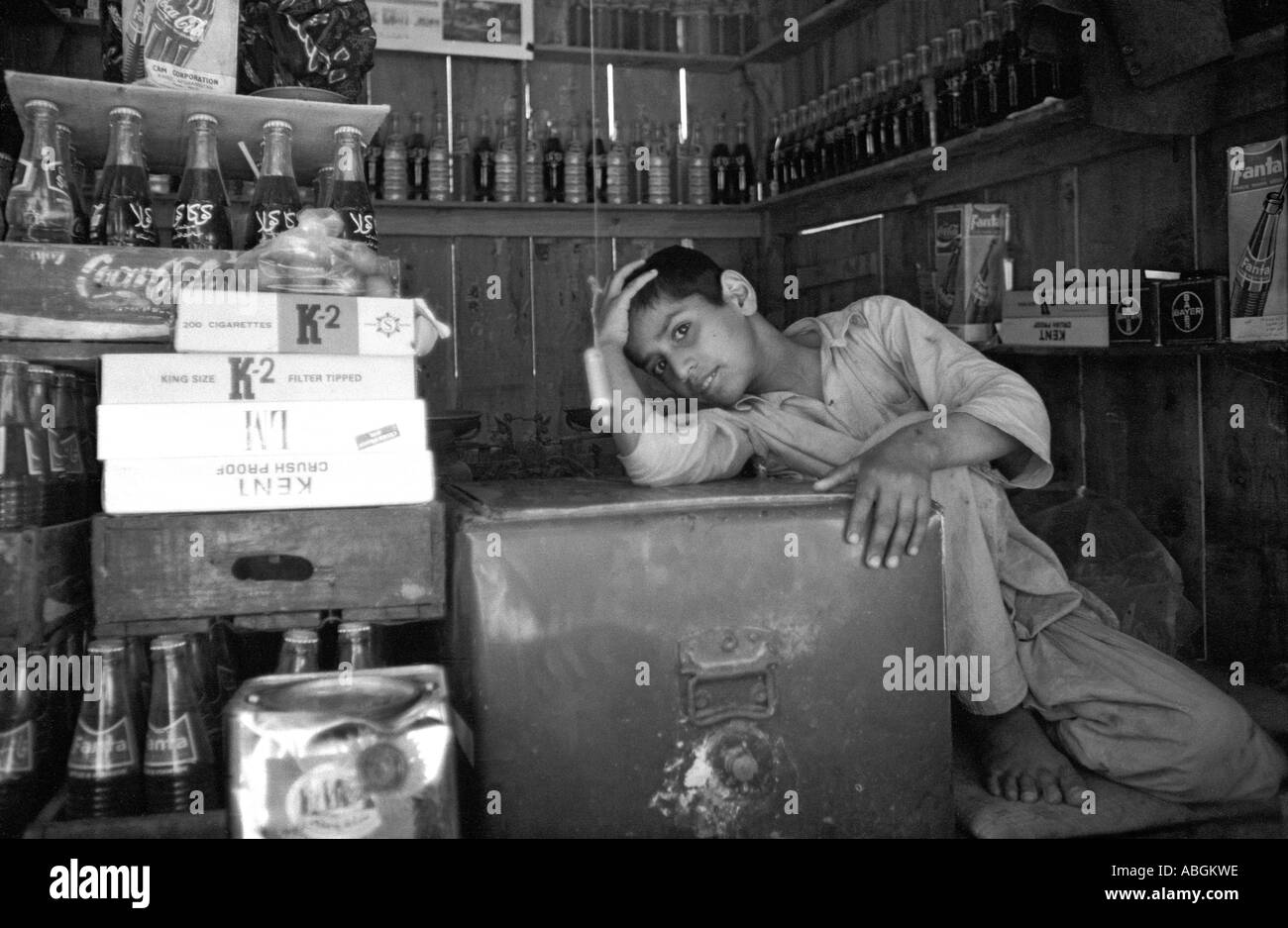 Boy shopkeeper, Balkh, Afghanistan Stock Photo