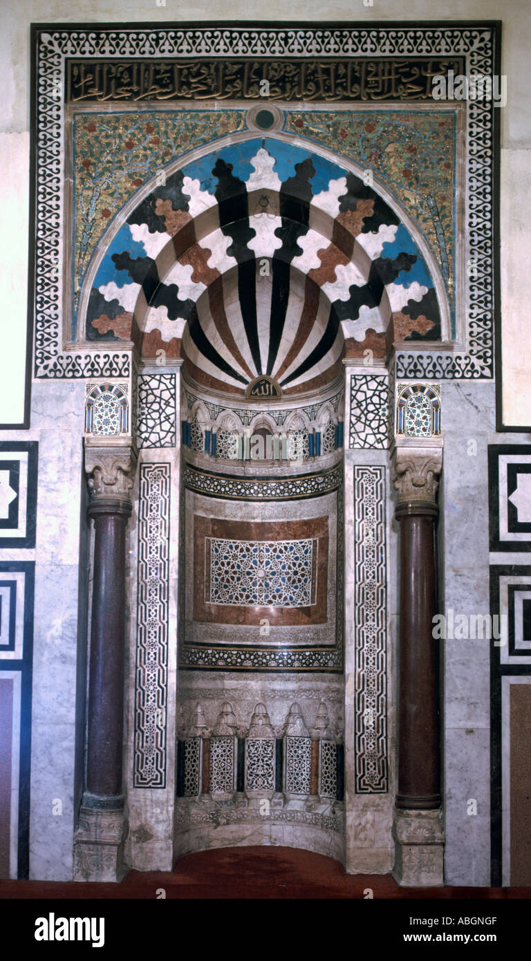 Taybarsiyya madrasa, mosaic and inlay mihrab and qibla wall Stock Photo